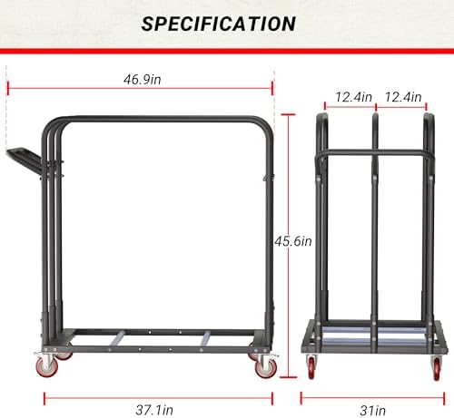 YOHKOH Drywall Cart, Panel & Table Cart - Heavy-Duty Folding Table Dolly with Triple-Rail, PU Swivel Casters, 800 lbs Load, Fit 8-10 Tables, 46.9" W x 31" D x 45.6" H - Image 5