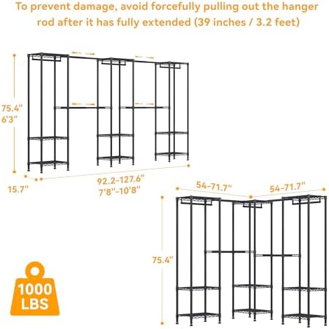 Higeego H11 Large Clothing Rack, Heavy Duty Closet Rack, Black - Image 5