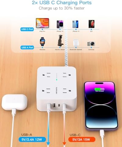 HANYCONY Surge Protector Power Strip, 1080J, 5 Ft Braided Extension Cord - Image 5