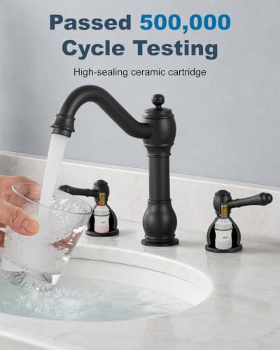 Aolemi Widespread Bathroom Sink Faucet 3 Hole Metal Lever Matte Black - Image 6
