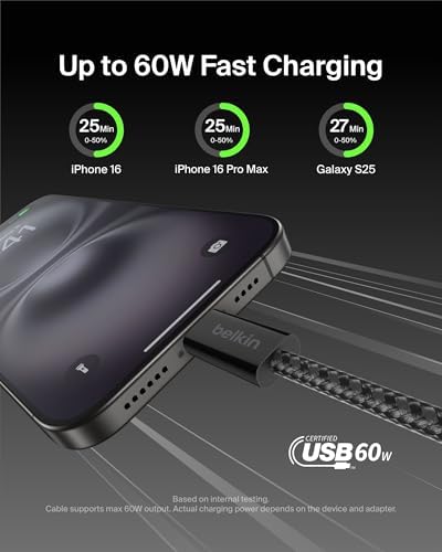 Belkin USB C to USB C 60W Braided Cable 9.9ft iPhone Charger Cord - Image 2