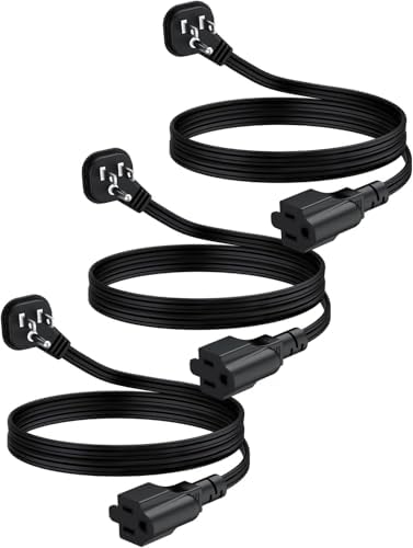 Flat Plug 3Ft Short Extension Cord, 90-Degree Plug Low Profile Power Adapter, 3-Prong Indoor Grounded Small Extension Cord Black 16AWG 13A 1625W 3 Pack by LitStar