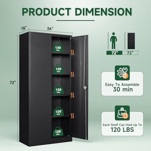 Letaya Metal Garage Storage Cabinets with Lock Door and Adjustable Shelves, Steel Tool Cabinets for Home,Office,Warehouse Organisieren (Black, 72" H) - Image 3