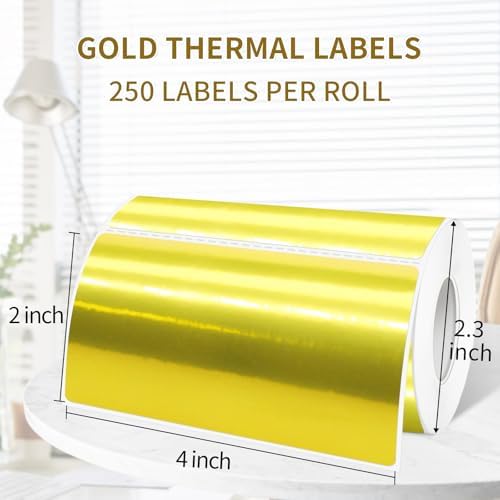 2" x 4" Gold Thermal Label Stickers,Waterproof Thermal Printer Sticker Labels for Gift Wrapping, Self-Adhesive Name Price Tag DIY Custom Logo Design (250 pcs,Gold) - Image 2