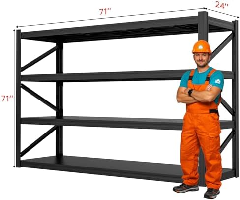 4-Tier Heavy Duty Garage Shelving, 8,000 lbs Capacity Adjustable Metal Storage Shelving Unit for Garage, Basement, Warehouse & Workshop, 71" W x 24" D x 71" H - Image 3