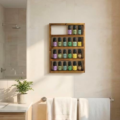 MyGift Dark Wood Essential Oil Holder Rack, 24 Bottle Wall Display Shelf - Image 2