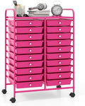 Giantex 20 Drawers Rolling Cart, Mobile Storage Drawer Cart, Classroom Organizer for Office School Supplies Teacher Tools Scrapbook Paper Craft Small Printer, Utility Stand on Wheels, Hot Pink by Giantex