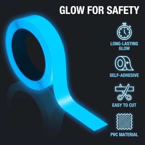 3Pcs Blue Glow in The Dark Tape,Safety Signs and Signals Glow in The Dark,9.8 inch Fluorescent Spike Sticker, Self-Adhesive Luminous Tapes Safety Warning Tapes,Blue - Image 3