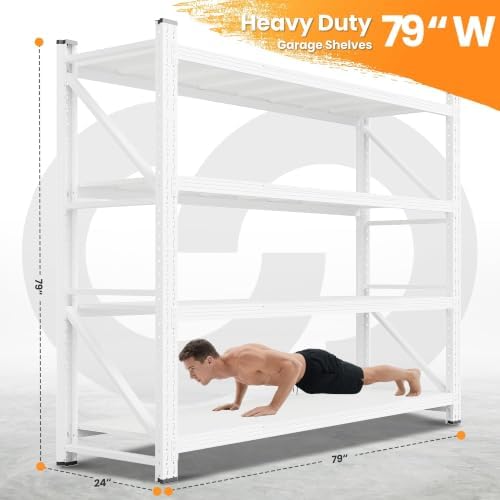 79” Wide Heavy Duty Metal Garage Shelving, White Storage Shelf - Image 2