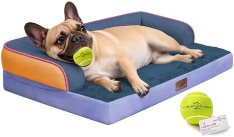 Comfort Expression Washable Dog Bed with Bolster for Medium to Large Dogs by ComfortExpression