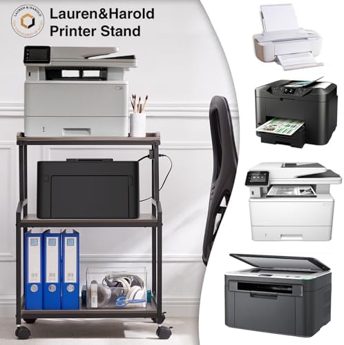 Lauren&Harold 34'' Printer Stand with Power Outlets & USB Ports Grey/Black - Image 2