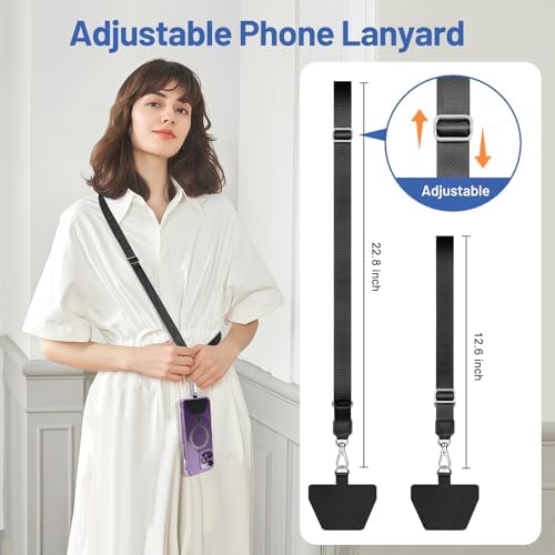 Doormoon Phone Lanyard, Universal Adjustable Neck Strap for Phone Case Keys ID Badges Cell Phone Lanyard Compatible with iPhone, Samsung, Most Smartphones, 2 Pack, Black Black - Image 3
