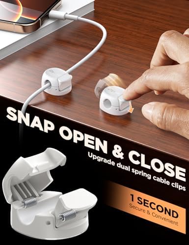 8Pack Cord Organizer [Dual Spring & Clasp] [Max Stability] Cable Clips, Chfeila Cord Holder, Desk Cable Management, Adhesive Wire Organizer for Home Office Desktop Nightstand Car Table Wall - White - Image 3