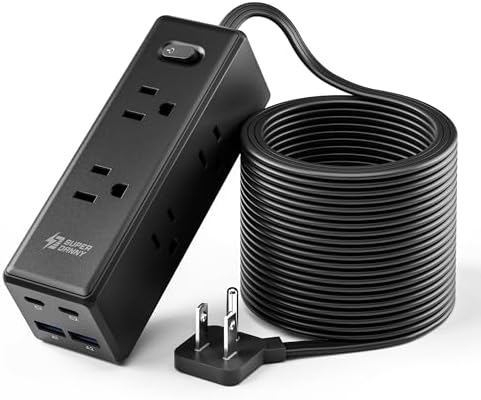 SUPERDANNY 15Ft Extension Cord with Multiple Outlets, Flat Plug Power Strip by SUPERDANNY