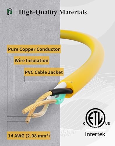 PLUGTUL 2FT Outdoor Extension Cord with Multiple Outlets | 14 Gauge, 3-Outlet, SJTW, 15A 14AWG 1875W SJTW, ETL Listed - Great for Garage, Garden and Home, Yellow - Image 3