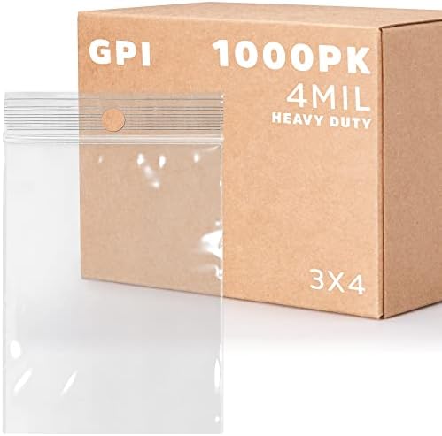 GPI - 3" X 4" Clear Plastic Zip Bags, 1000 Count, Heavy-Duty 4 Mil Thick Durable Poly Baggies With Resealable Zipper Lock, Hang-Hole For Display. by GPI