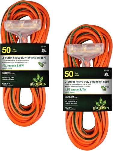 GoGreen Power Inc. (G-15250-2) 12/3 50' 3 Outlet Heavy Duty Extension Cord - Orange, 50ft, 2 Pack by PowerByGoGreen