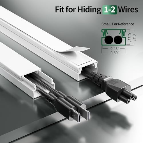 Cord Hider, 425in Cord Covers for 1-2 Wires on Wall, Paintable Cable Hider Wire Covers for Cords on Walls, Easy Set-up Cable Cover Cable Concealer to Hide Cables on Wall, W0.59 H0.4in, White - Image 2