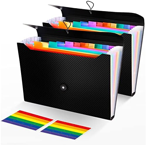 2Pcs Expanding File Folder, 13 Pockets Accordion File Holder Organizer, A4 Letter Size Paper Document Receipt Organizer Accordian Filing Folder for Classroom, Home, Office and Travel by Nicecho