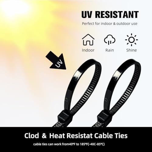 Zip Ties 8 inch, 1000 Pack Black Zip Ties, Self-Locking Nylon Cable Ties with 40 lbs Tensile Strength,Wire Ties for indoor and outdoor use. - Image 4