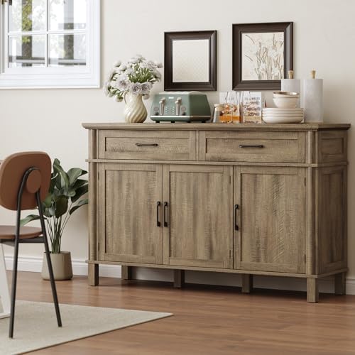 ONBRILL 55 Inch Buffet Cabinet with Storage, Washed Grey - Image 3