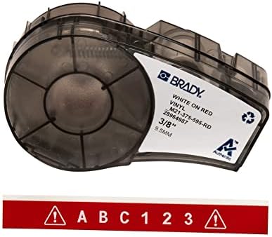 Brady Authentic (M21-375-595-RD) All-Weather Vinyl Label for Indoor/Outdoor ID, Lab and Equipment Labeling, White on Red- For M210, M210-LAB, M211, BMP21-PLUS and BMP21-LAB Printers, .375" W, 21' L by BradyCorp