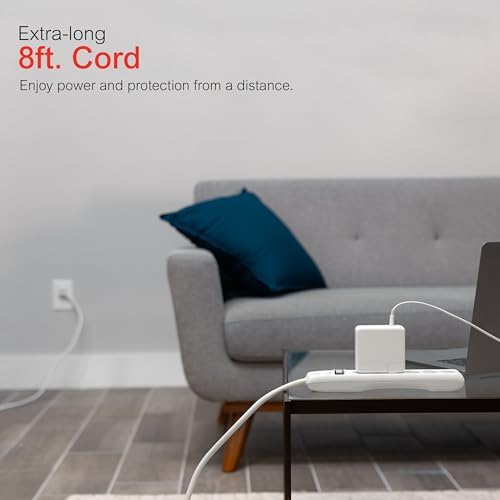 GE Surge Protector Power Strip, 8 Ft Extension Cord, 6 Outlet Extender, 800 Joules, Flat Plug, Twist-to-Close Safety Covers, ETL Listed, White, 67044 - Image 4