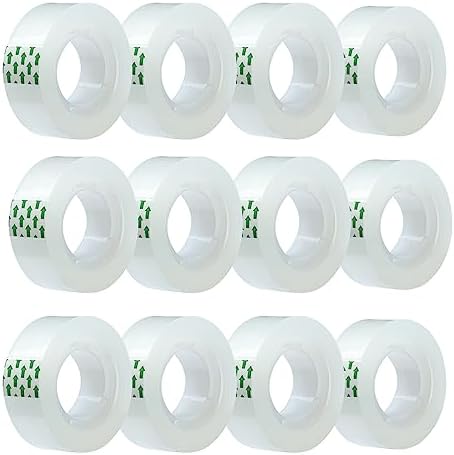 Clear Tape Refills Rolls for Dispenser, Transparent Tape, 12 Rolls, 1 inch Core, 3/4 inch x 900 inches by MJUNM
