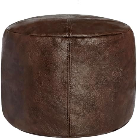 Thgonwid Unstuffed Faux Leather Pouf Cover, Handmade Footstool Ottoman Storage Solution, Floor Footrest Cushion - 16.5”Dx12”H, Matte Coffee by Thgonwid