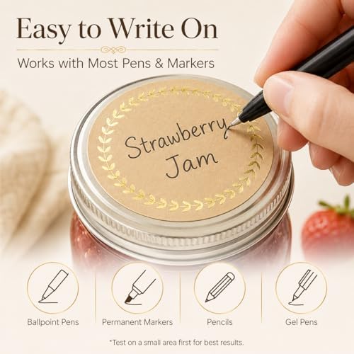 IBAKE 500 Kraft Canning Labels, 2 Inch Round Sticker Labels, Gold Foil - Image 5