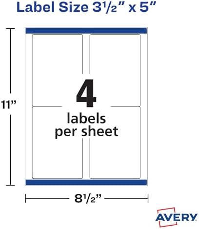 Avery Printable Shipping Labels with Sure Feed, 3-1/2" x 5", White, 400 Blank Mailing Labels for Laser Printers (5168) (Pack of 5) - Image 5