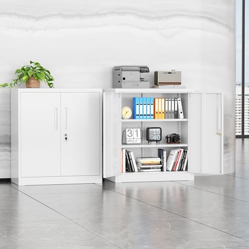 INTERGREAT Metal Storage Cabinet with Doors and Shelves,Lockable Storage Cabinet for Office,35.5 ”White Metal Utility Cabinet Garage Cabinets for Home Office, Garage, Kitchen, Shop - Image 2