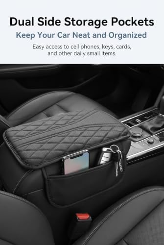 Car Center Console Cover, Middle Console Cushion with Storage Pockets, Leather Car Armrest Pad, Universal Arm Rest Cover for Vehicle Interior Accessories (Black) - Image 5