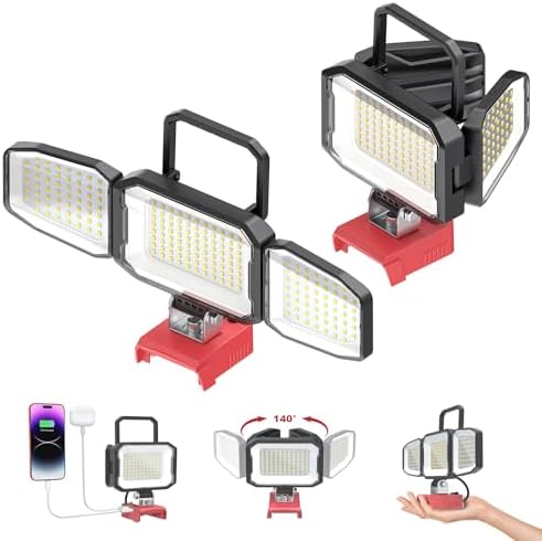 2PCS LED Work Light Compatible with Milwaukee 18V Battery, 150W 15000LM Flood Light, 6500K Daylight 3-Head Adjustable, USB Type-C&2 Brightness Modes Portable Flashlight Job Site Light (Tool Only) by LIVOWALNY