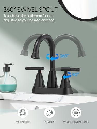 Cobbe Matte Black Bathroom Faucets, Centerset Bathroom Sink Faucet, 2 Pack - Image 2