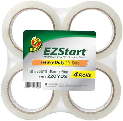 Duck Brand EZ Start Packing Tape Refill, 4 Rolls, 1.88 Inch x 54.6 Yard, Clear (280068) by DuckBrand