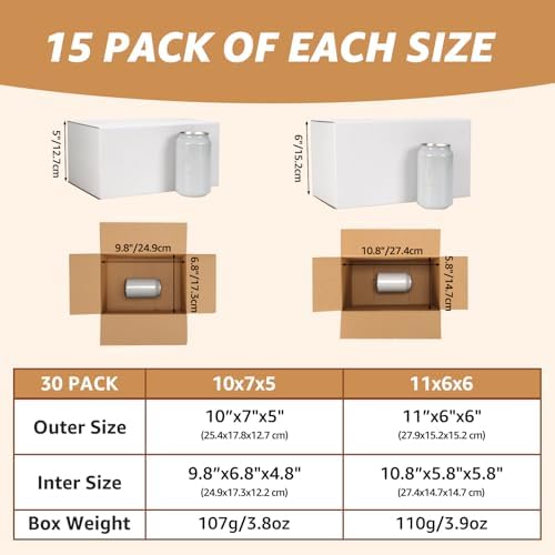 EXYGLO 30 Pack 10x7x5, 11x6x6 Assorted Sizes Shipping Boxes for Small Business, Each Size 15 Pack, White Corrugated Cardboard Small Box for Packaging, Moving, Mailing, and Storing - Image 2