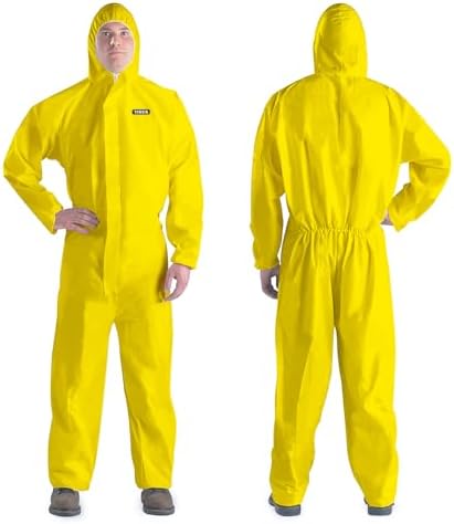 Hazmat Suit Disposable Coverall | Heavy Duty Full Body Paint Coverall & Suit in 7 Sizes - Large, Yellow, 3 by YIBER