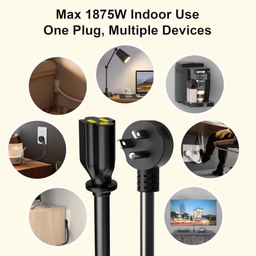 HUANCHAIN 14AWG 15FT Black Flat Plug Extension Cord, Indoor - Image 4