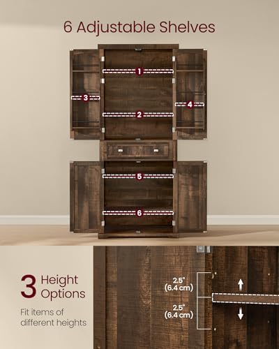 VASAGLE Pantry Cabinet, Freestanding Tall Cupboard with a Drawer - Image 6
