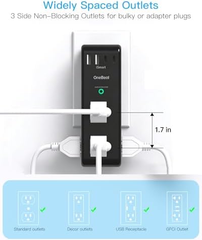 2 Pack Surge Protector Outlet Extender, Rotating Plug USB Wall Outlet,Black - Image 6