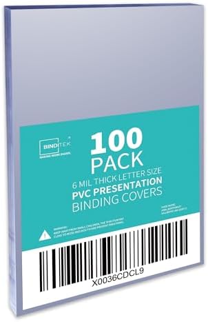 Binditek 6 Mil PVC Binding Covers, 8.5 x 11 Inches, Clear, 100 Pack by Binditek