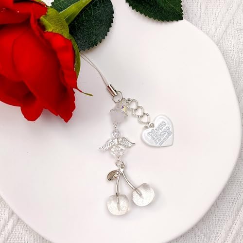 Phone Charms Strap Cute Cherry CellPhone Straps Aesthetic Pink Red Black BlueCherry Phone Chain for Camera Keychain Bag Pendant Decor Gift - Image 2