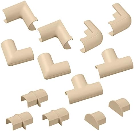 D-Line Small Cable Raceway Accessory Pack, Join 0.78in x 0.39in Cord Cover Lengths, 13 Accessories Included, Hide Cords Around a Variety of Angles - Beige by D-LineUSAinc