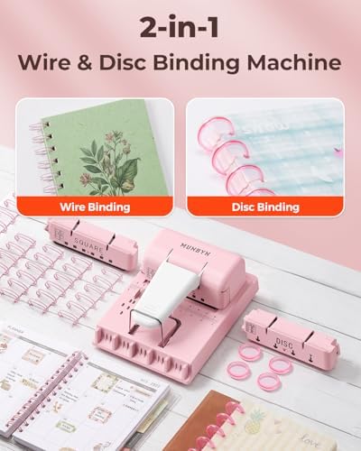 MUNBYN Multi Binding Machine with 2 Detachable Heads(Disc & Square), Pink - Image 3