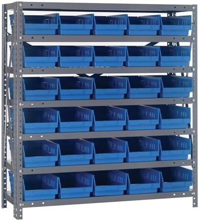 Quantum Storage Systems 1839-104BL Steel Shelving Unit with 4' Shelf Bins, 18' D x 36' W x 39' H, Blue by QuantumStorageSystems
