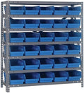 Quantum Storage Systems 1839-104BL Steel Shelving Unit with 4' Shelf Bins, 18' D x 36' W x 39' H, Blue by QuantumStorageSystems