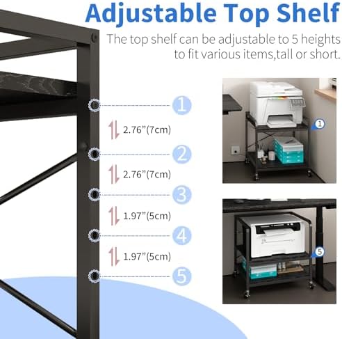 METYERRY Under Desk Printer Stand with Power Outlet, Adjustable Shelf,Black - Image 6