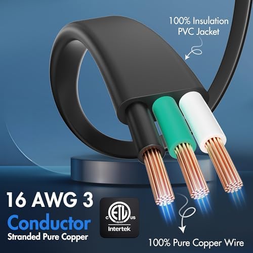 3 Outlets Flat Plug Extension Cord 10FT, 3 Prong Thin Grounded Power Strip, Right Angled Flat Plug, Low Profile Flat Indoor Cable, NISPT-2 16/3 AWG, 13A/125V/1625W, ETL Listed, Black, 25 Zip Ties - Image 3