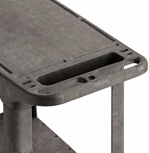 Commercial Black Heavy Duty 2-Shelf Utility Cart with Flat Top Work Surface and Built-in Tool Compartment, 550lb. Capacity, 5" Casters, 38" x 18 3/4" x 32 1/4" - Perfect for Restaurant, Warehouse - Image 2